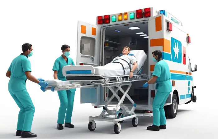 Ward Boys Taking a Patient to an Ambulance 3D Art Cartoon Illustration